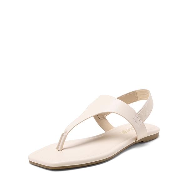 Square Toe T-Strap Flat Sandals - BEIGE WHITE -  0